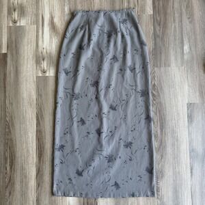 Vintage 90s Grey Floral Maxi Skirt High Waisted Size 3 Boho Hippie Indie